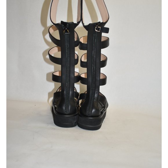 $550 Stuart Weitzman Gala Lift TALL Leather Sandal GLADIATOR BLACK 5 (PA4) - Picture 7 of 10